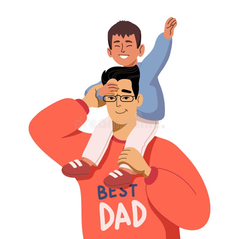 Asian family best father s day concept in cartoon style for print and design. Vector illustration.