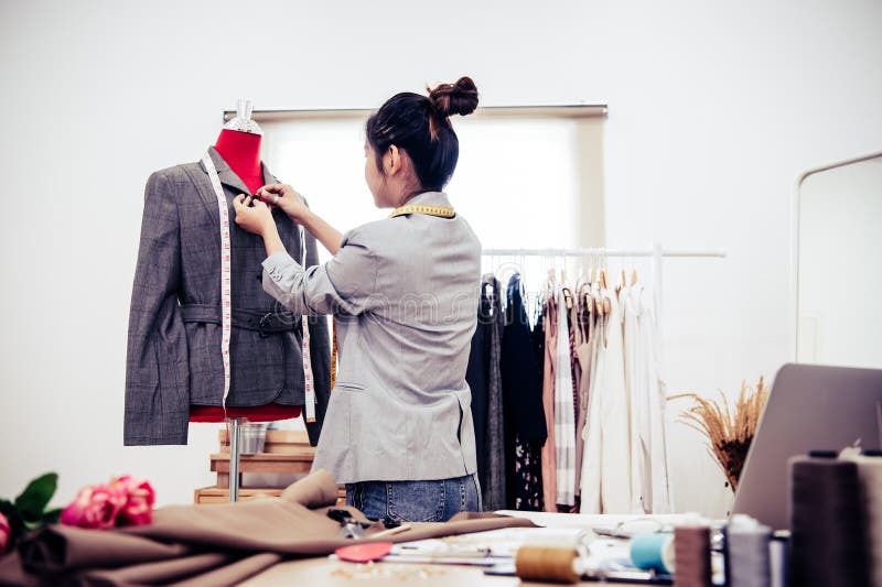 Asian Female Fashion Designer Girl Making Fit on the Formal Suit ...