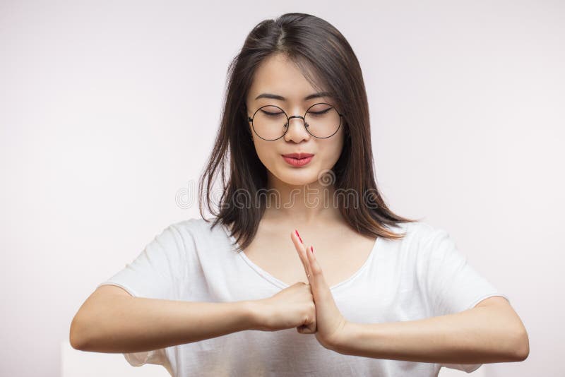 Asian Woman Greeting with Thai Cultur , Welcome Expression Isolated ...