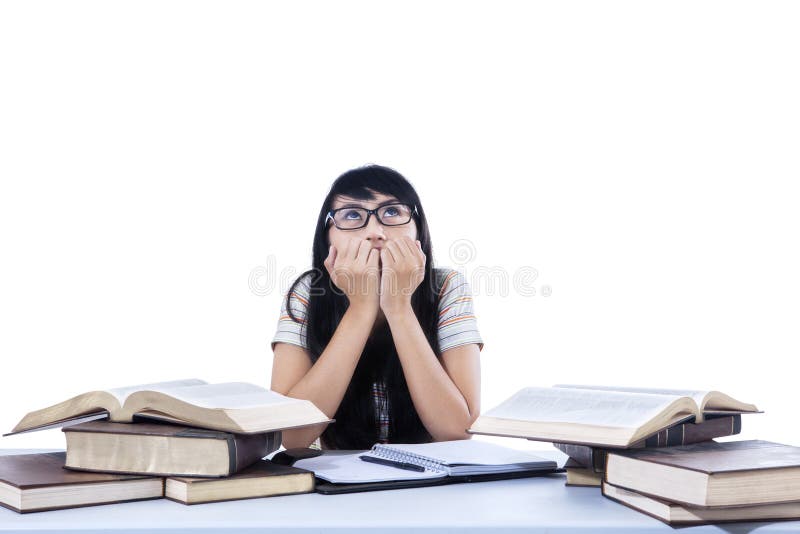 Asian female student worry - isolated royalty free stock photo Asian female student worry - isolated royalty free stock photo