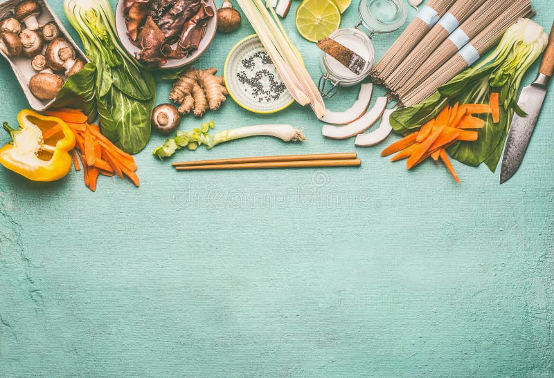 Asian food background with tasty ingredients