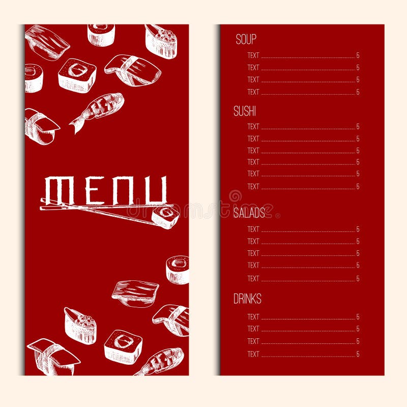Asian Food Menu Template. Sushi Restaurant Identity. Engraved Style