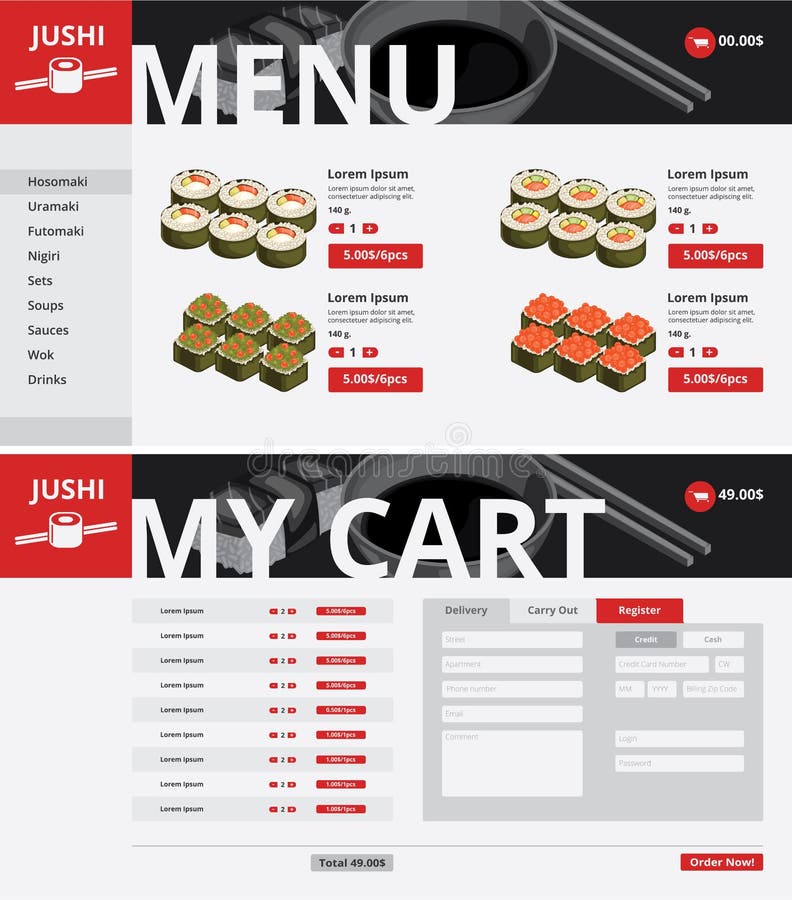 Asian Food Website Page Template stock illustration