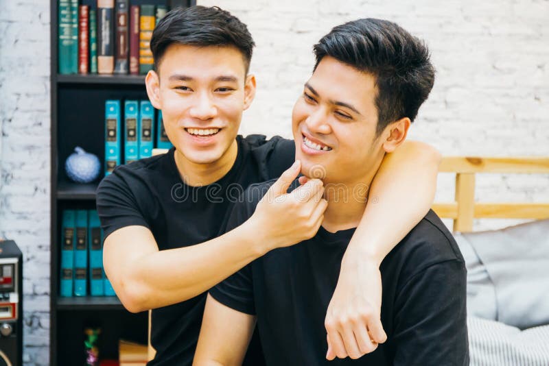 Asian Gay Couple Spending Time Together At Home Portrait Of Happy Gay Men Homosexual Love 