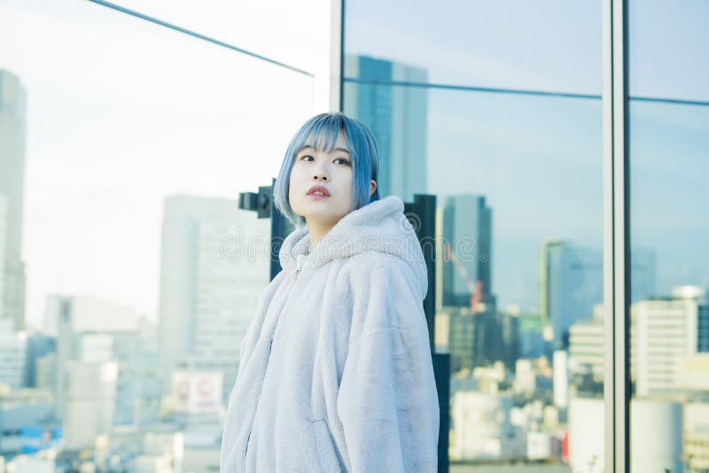 Japanese girl with blue dyed hair - wide 2