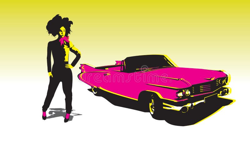 Asian girl with car royalty free illustration