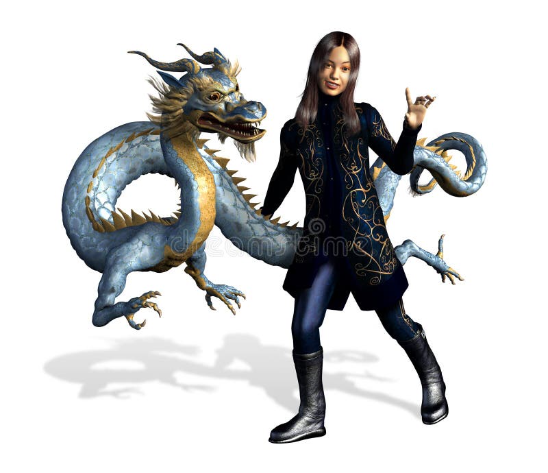 Asian Girl with Dragon - includes clipping path royalty free illustration