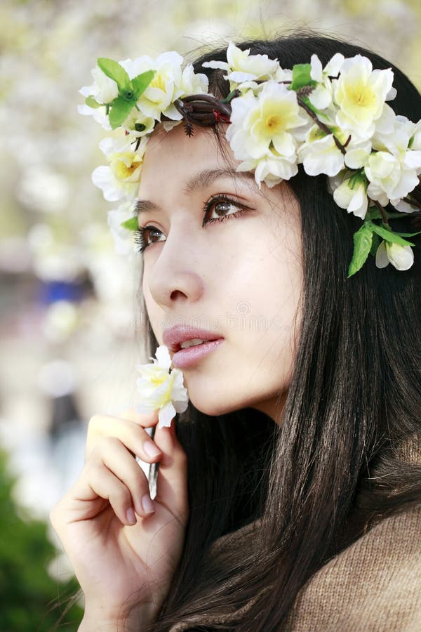 Asian girl with garland