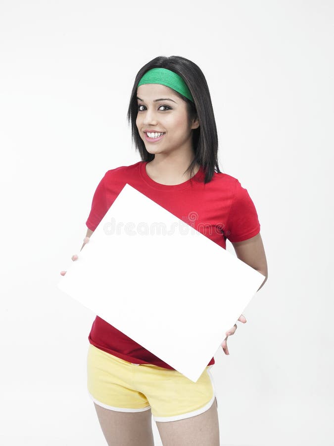 Asian girl holding a placard