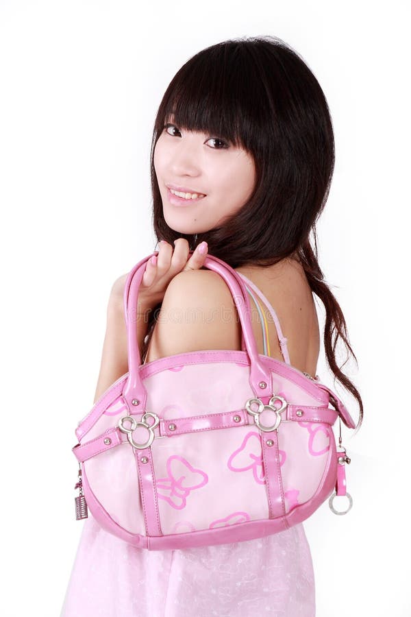 Asian girl with pink handbag