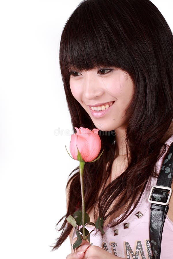 The Charming Girl With A Red Rose Picture. Image 8947917