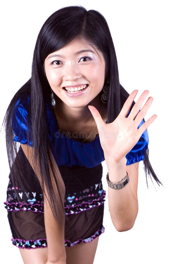Asian girl saying hello