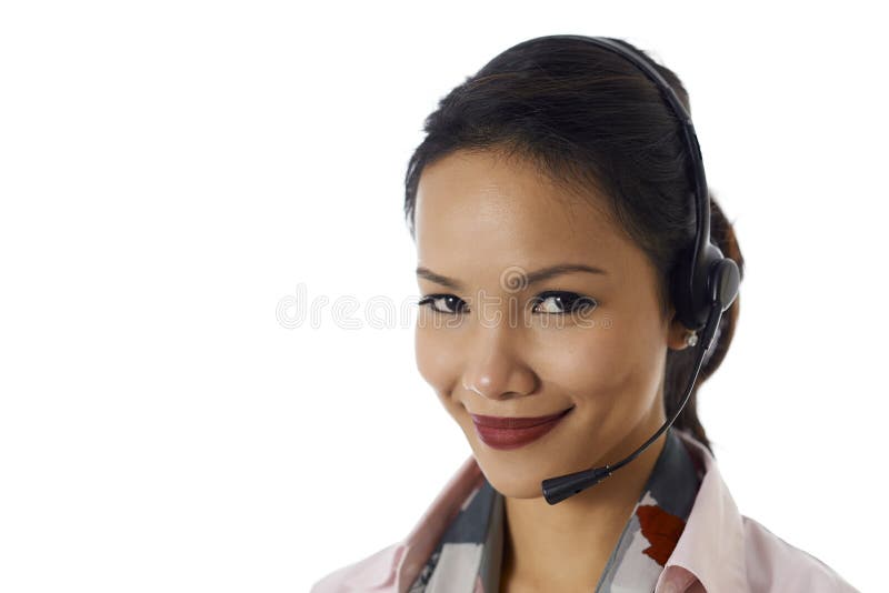 Young people, work and technology, portrait of happy Asian girl working as call center operator with headset, customer care representative, smiling at camera. Young people, work and technology, portrait of happy Asian girl working as call center operator with headset, customer care representative, smiling at camera