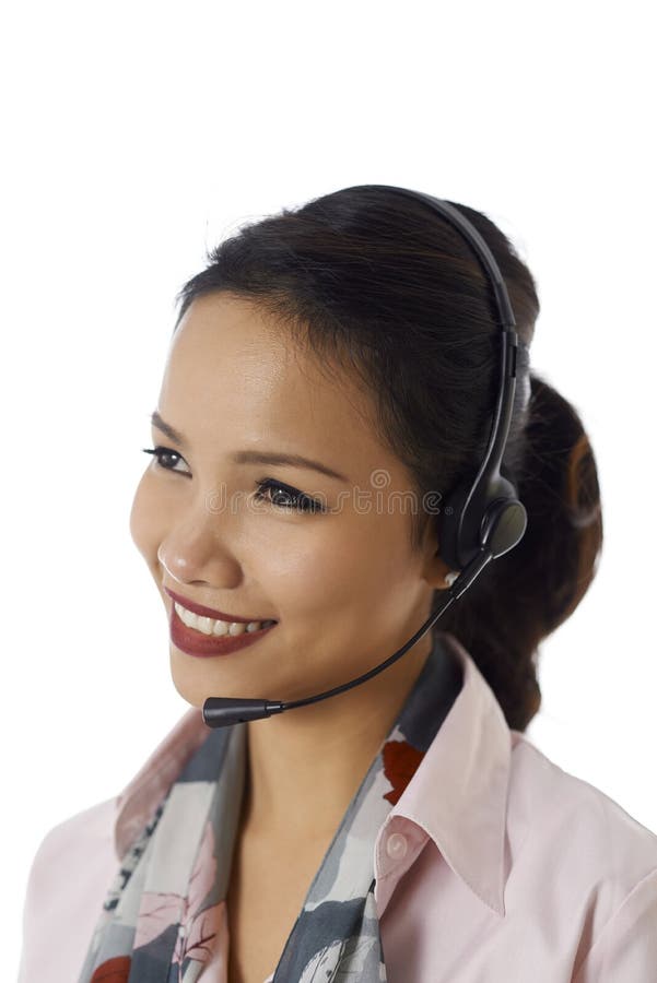 Asian Girl Working As Customer Service Representative Stock Photo