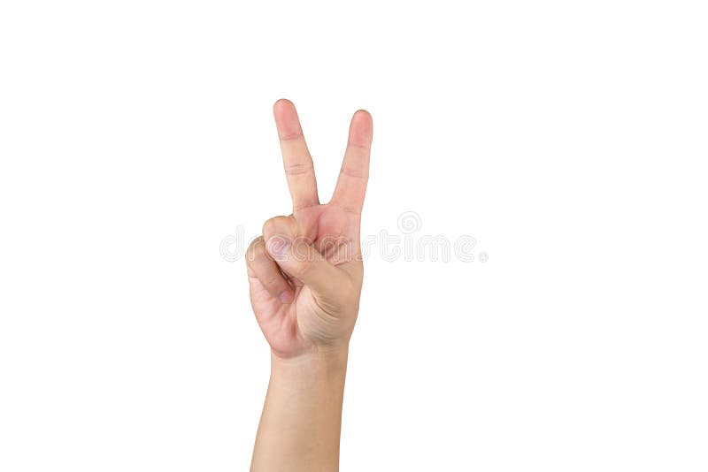 Asian hand shows and counts 2 finger on isolated white background with clipping path