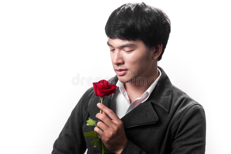 Asian Handsome Man Hold the Red Rose with Love Stock Photo Image of creativity, birthday 47835426