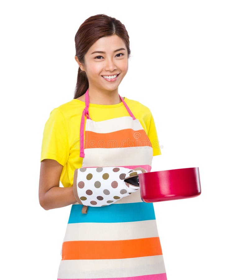 Housewife with Warm Gloves and Spatula Stock Image Image of cook