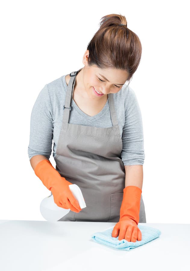 Asian Housewife Sweeping on Table Stock Image Image of cleaner