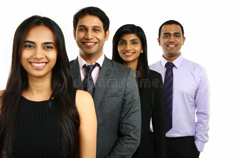 Asiático indio empresarios mujer de negocios en grupo de pie en línea en blanco.