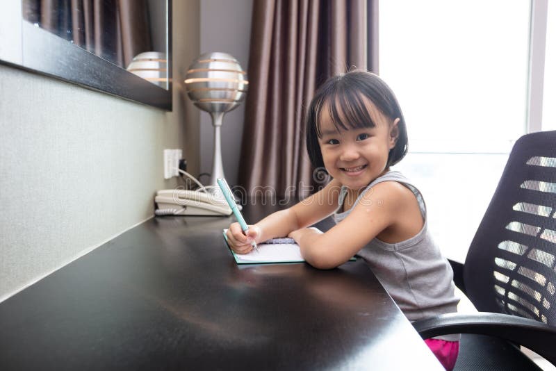 Asian Little Chinese Girl Doing Homework Stock Image Image Of