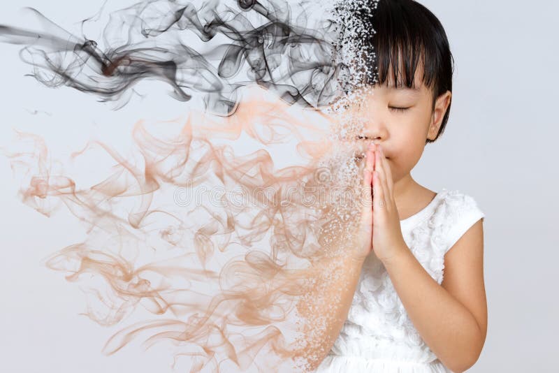 Asian Little Chinese Girl Praying in isolated White Background