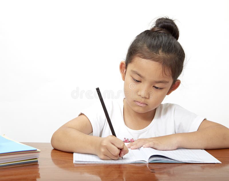 Asian Little Girl Doing Her Homework Stock Photo Image O