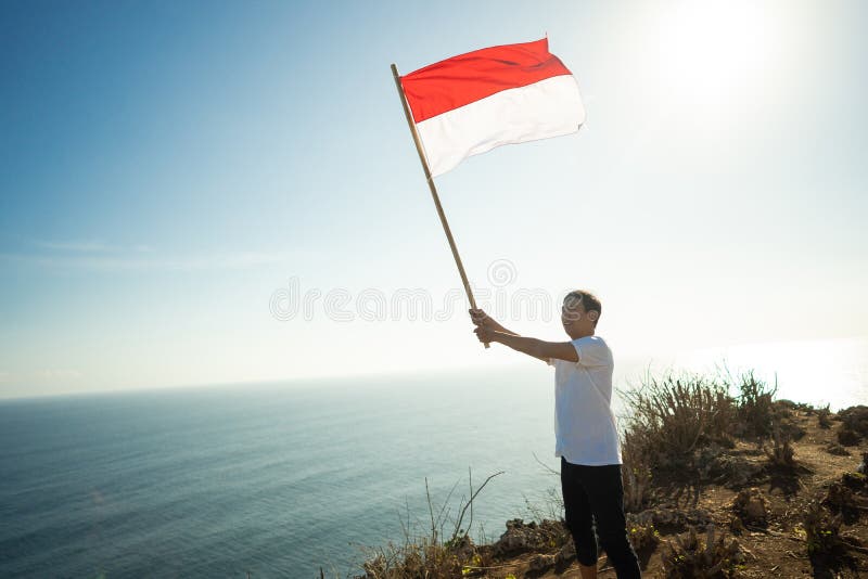 Asian Male with Indonesian Flag Celebrating Independence Day Stock ...
