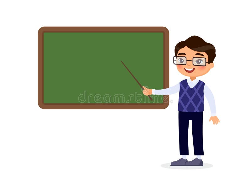Asian Male Teacher Standing Near Blackboard Flat Illustration. Stock  Illustration - Illustration of blank, hand: 154582700
