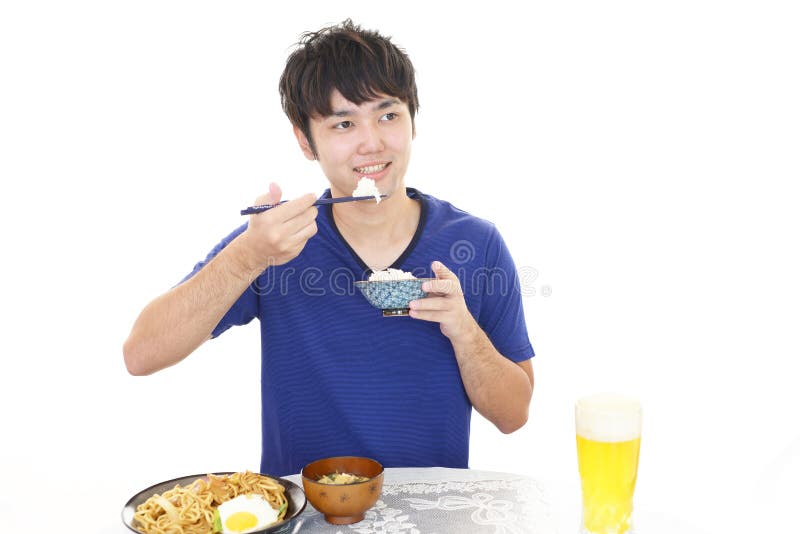 Asian man eating meals stock image. Image of health - 126135627