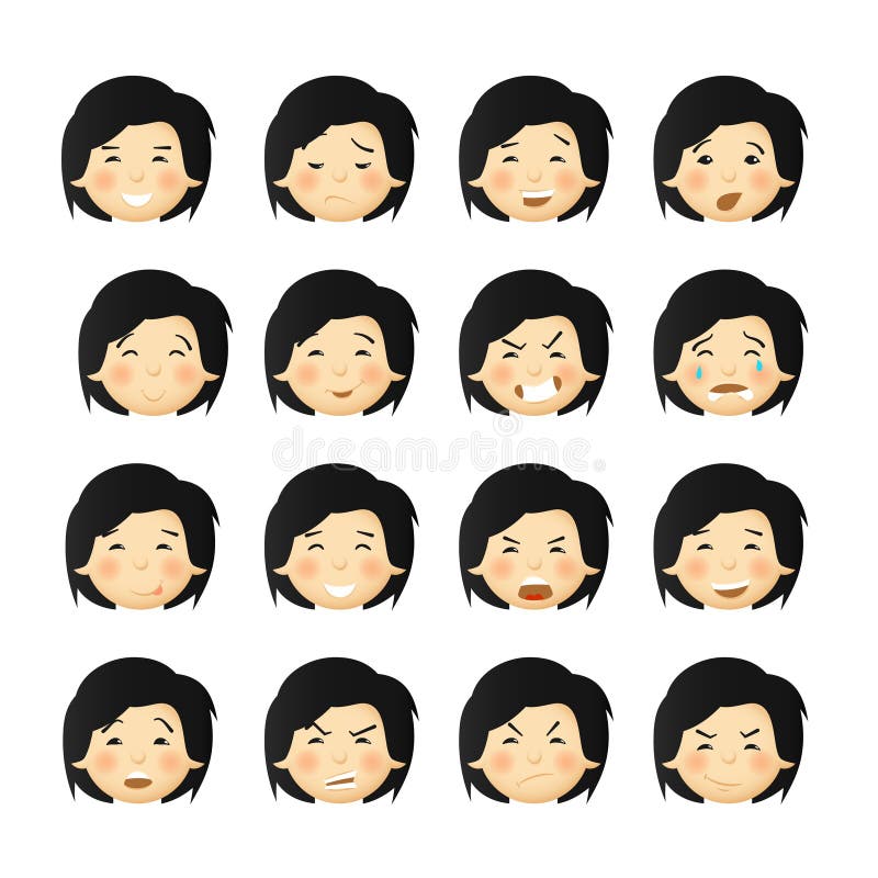 Asian Men with Rosy Cheeks. Vector Avatars and Emoticons Set. Stock ...