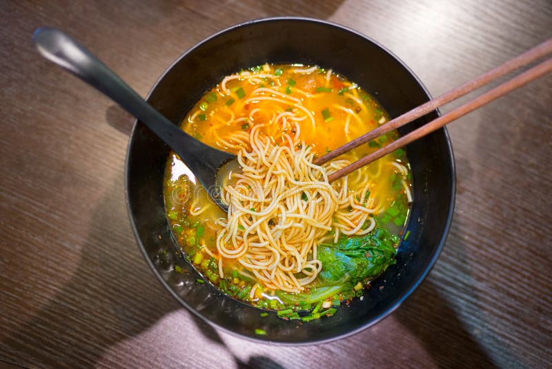 Asian noodle soup stock photo. Image of pasta, meal, plate - 73990572