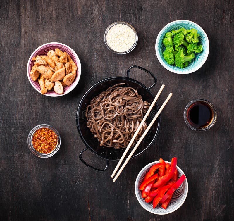 Asian Noodles Soba with Various Ingredients Stock Photo Image of