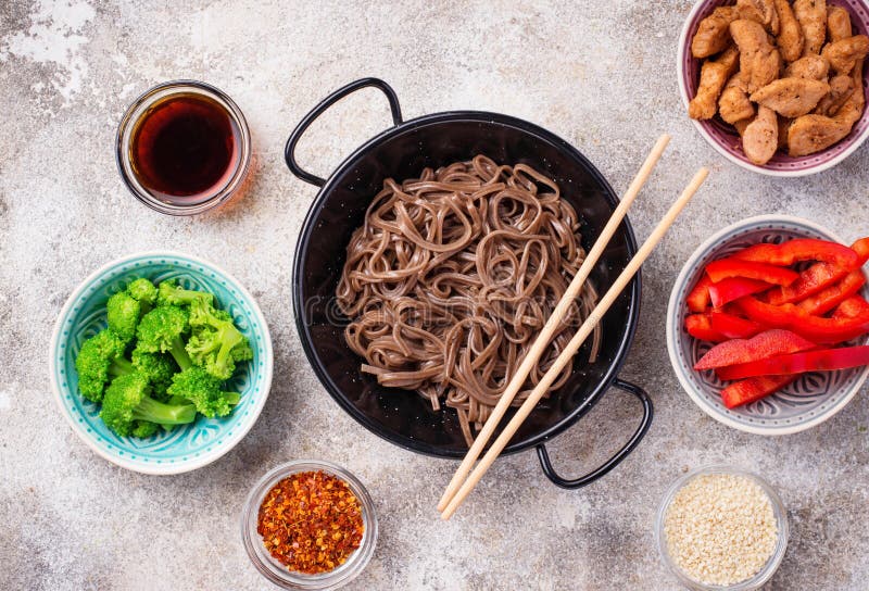 Asian Noodles Soba with Various Ingredients Stock Image Image of