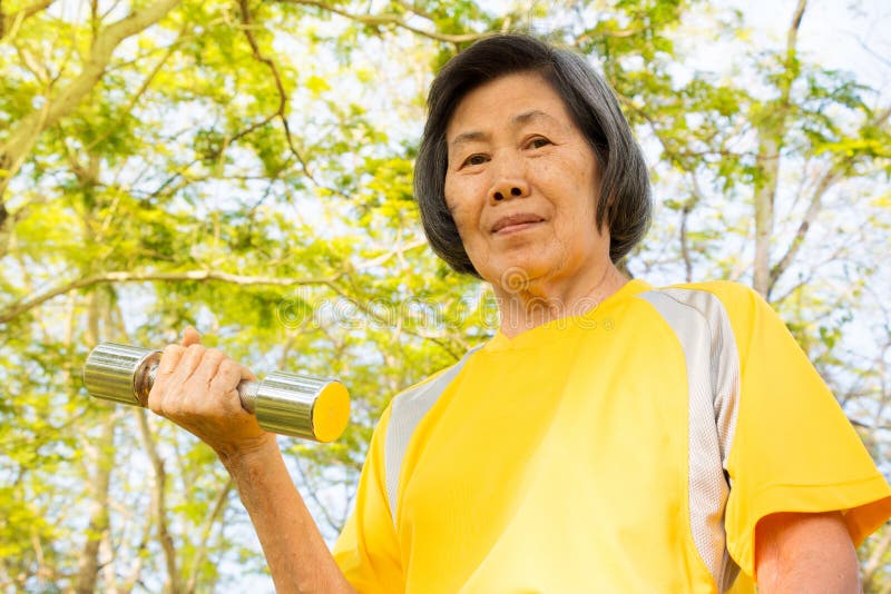 Asian old woman exercising.