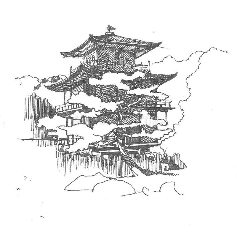 Asian pagoda sketch stock illustration. Illustration of national - 86113193