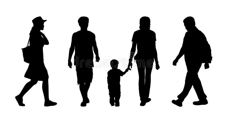 Asian people walking outdoor silhouettes set 1