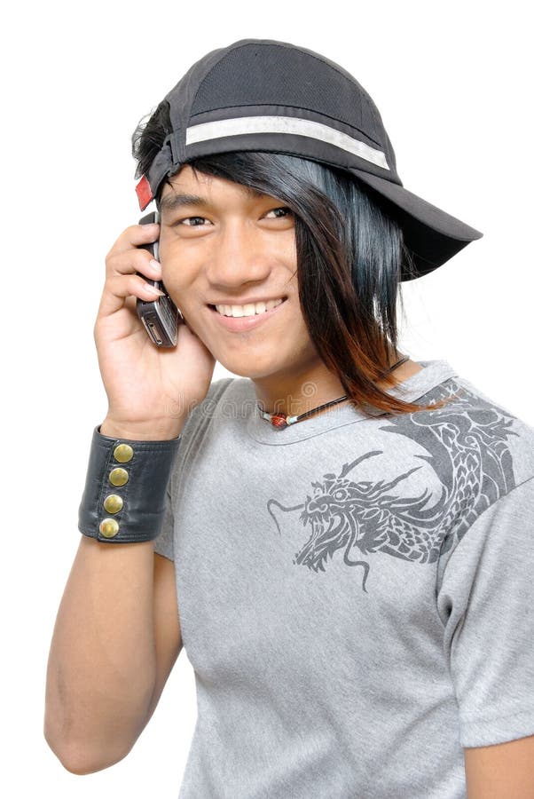 Asian punker calling by cell phone