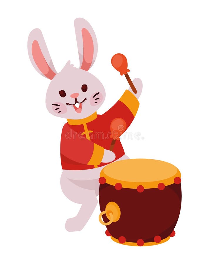 Asian rabbit playing drum stock vector. Illustration of animal 264385404