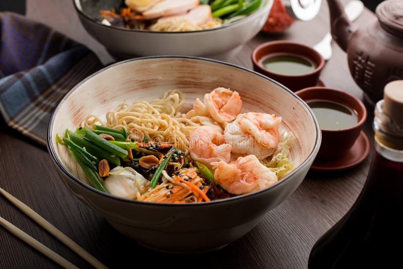 Asian Ramen with Shrimps and Noodles in a Restaurant Stock Photo ...