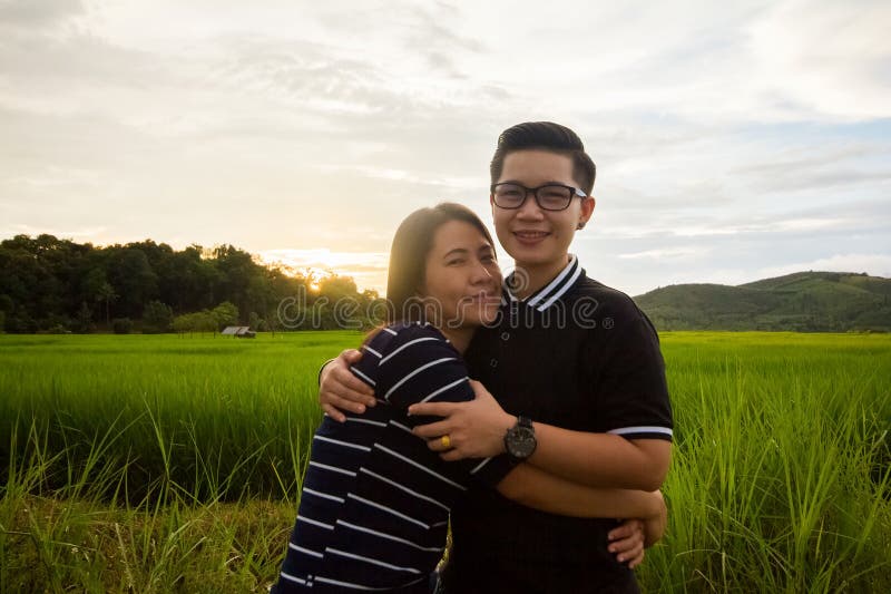 Asianromantic Couple Or Homosexuality Female Love Hug On The Rice 