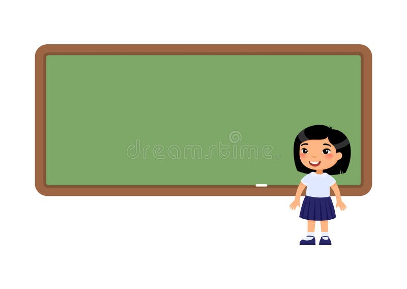 Asian School Girl Standing Near Blackboard. Pupil Near Empty Chalkboard  Cartoon Character Stock Vector - Illustration of lesson, classroom:  185754940