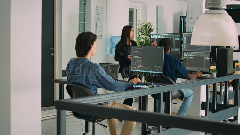 Asian script programer working with database information royalty free stock photo