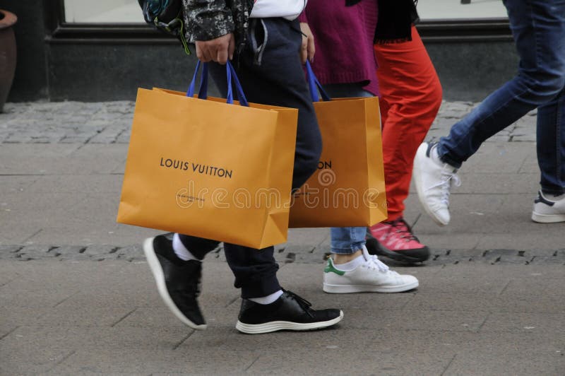 Copenhagen, Denmark. 10.May 2021, Louis Vuitton shopprs with LouisVuitton  shopping bags in anis capital. . Photo..Francis Joseph Dean/Deanpictures  Stock Photo - Alamy