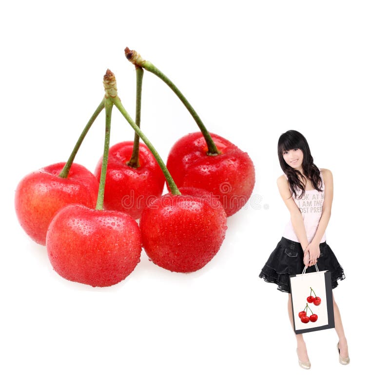 Asian shopping girl and cherry