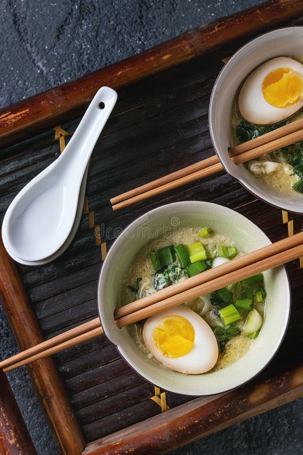 Asian Soup With Eggs, Onion And Spinach Stock Image ...