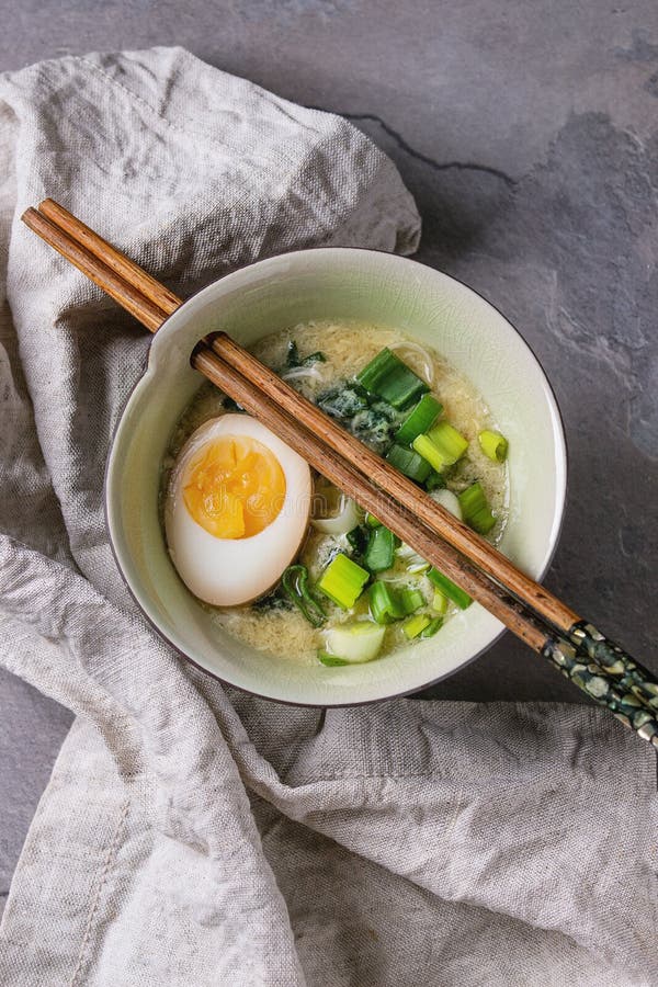 Asian Soup With Eggs, Onion And Spinach Stock Photo ...