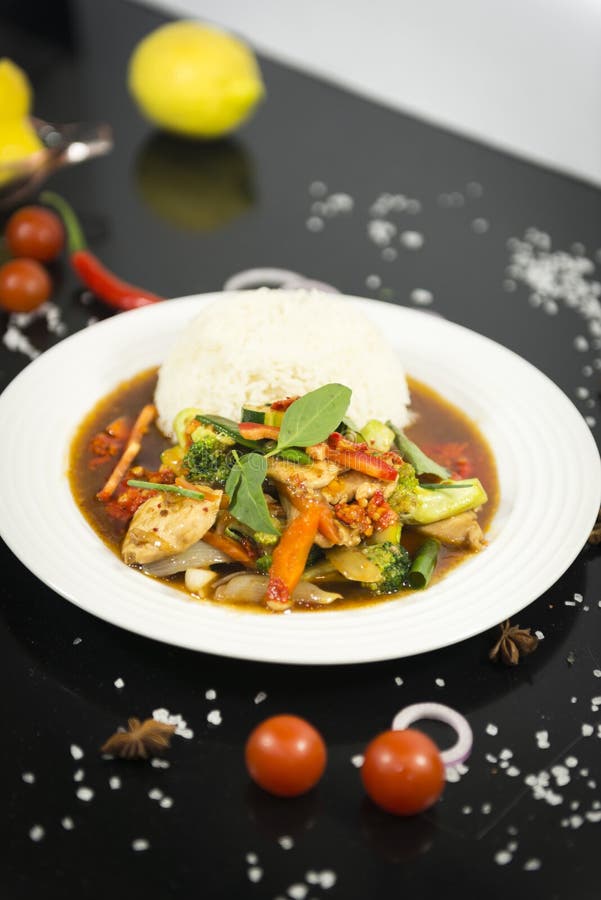 Asian stir fried with rice stock photo. Image of lunch - 123418326