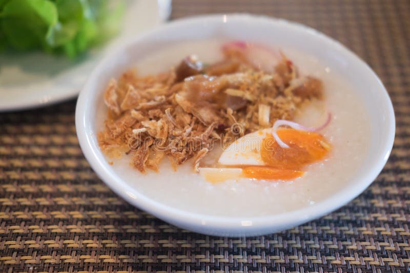 Asian Style Food Eaten with Soft Boiled Rice, Breakfast Stock Photo