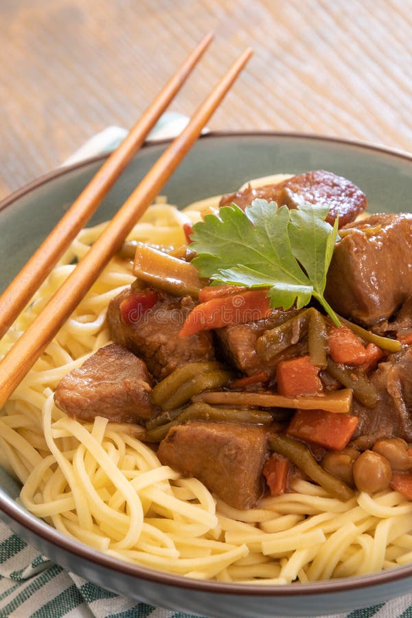 Asian-style Pork Stir-fry with Vegetables Stock Image - Image of