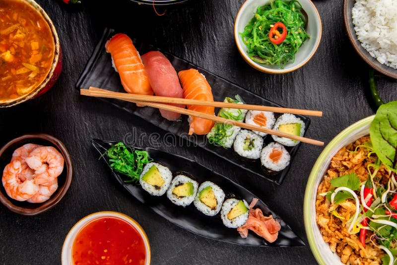 Asian Sushi variation with many kinds of meals.